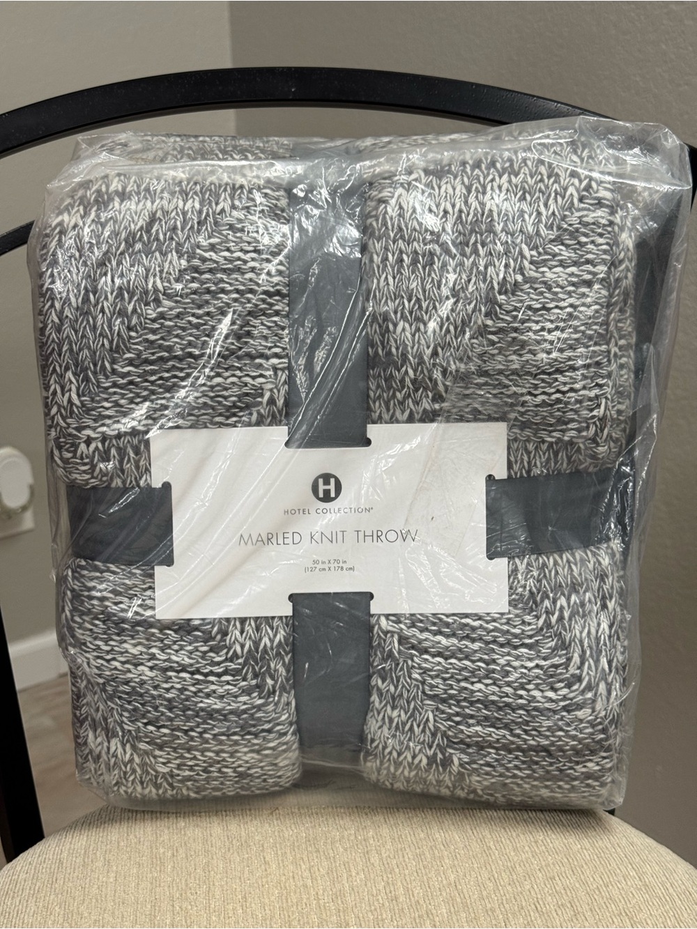 Hotel Collection Marled Knit Throw - Gray and White NWT MSRP $140 soft 50” X 70”